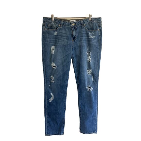 Paige Women's Jimmy Jimmy Skinny Jeans 32 Blue Medium Wash Distressed Stretch - Picture 1 of 14